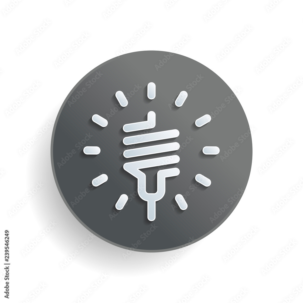 Poster led lamp icon. white paper symbol on gray round button with shadow