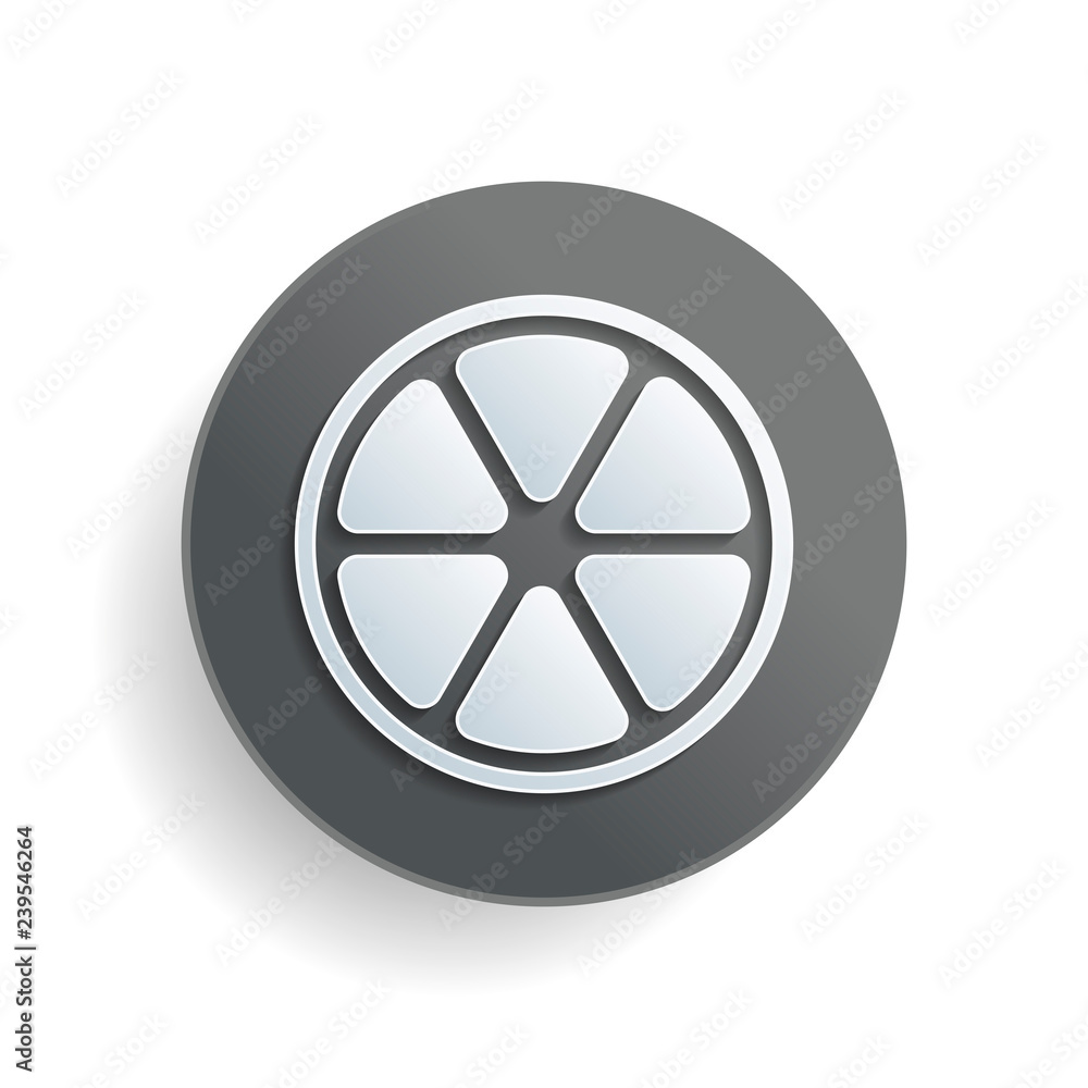 Aufkleber lemon slice icon. white paper symbol on gray round button with shadow