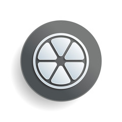 Obraz premium lemon slice icon. White paper symbol on gray round button with shadow