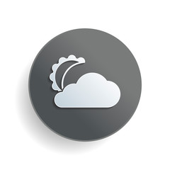 moon and cloud. simple silhouette. White paper symbol on gray round button with shadow