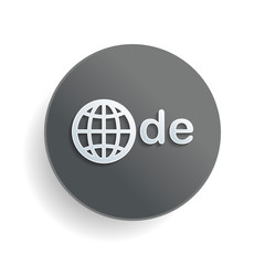 domain of Germany, globe and de. White paper symbol on gray round button or badge with shadow