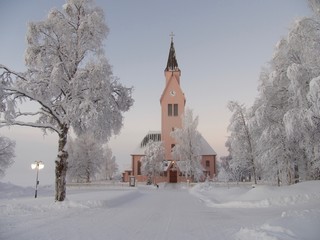 Fototapeta na wymiar Arjeplog, a village in the North of Sweden in winter