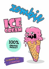 Vector cute zombie ice cream. Original detailed vector illustration with simple gradient. Can be used for T shirt design or for Halloween. Summer is coming