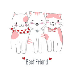 Cute cat and best friend text for greeting card