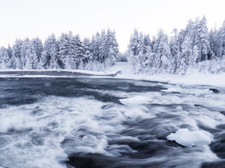 Storforsen, waterfall in the North of Sweden in winter