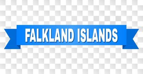 FALKLAND ISLANDS text on a ribbon. Designed with white title and blue tape. Vector banner with FALKLAND ISLANDS tag on a transparent background.