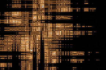 Abstract geometric brown and orange pattern on black background, design of yellow elements