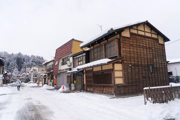 Snow falling in winter at Gifu Chubu Japan