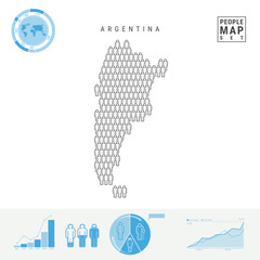 Argentina People Icon Map. People Crowd in the Shape of a Map of Argentina. Stylized Silhouette of Argentina. Population Growth and Aging Infographic Elements. Vector Illustration Isolated on White.