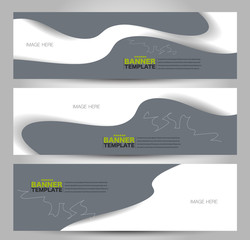 Banner template. Abstract background for design,  business, education, advertisement. Grey and green color. Vector  illustration.