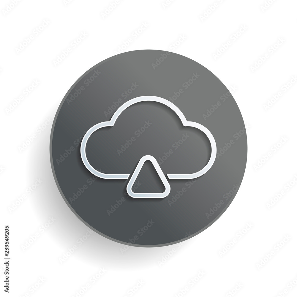 Poster outline upload simple cloud icon. linear symbol with thin outline. white paper symbol on gray round 