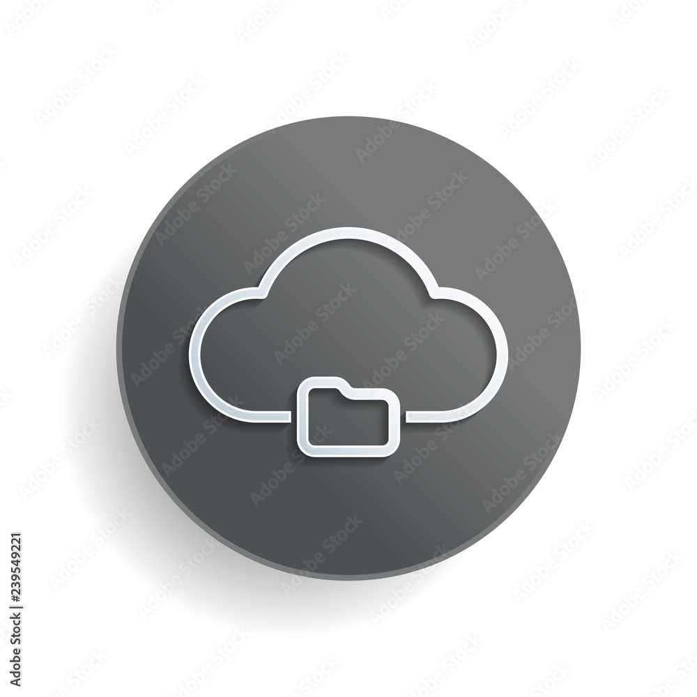 Poster outline simple cloud and folder. linear symbol with thin outline. white paper symbol on gray round b