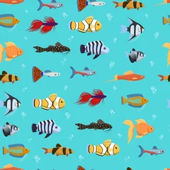 Papier Peint photo autocollant Animaux marins Modèle vectorielle continue avec illustration de poissons décoratifs mignons. Fond multicolore drôle, texture marine animaux de pêche aquatiques sous-marines.