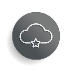 bookmark cloud database. linear symbol with thin outline. simple outline icon. White paper symbol on gray round button or badge with shadow