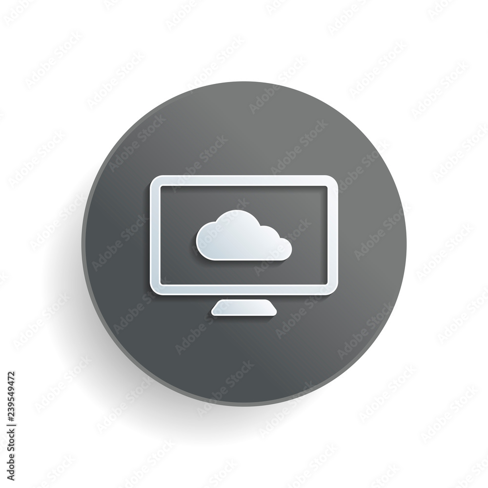 Poster database, cloud technology, computer and cloud. simple icon. white paper symbol on gray round button