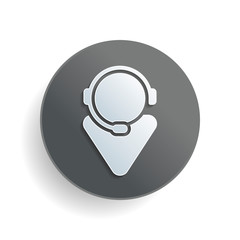 customer service. support service. simple icon. White paper symbol on gray round button or badge with shadow