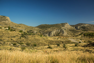 mountain ridge highland background dry nature landscape and valley foreground in south district of...