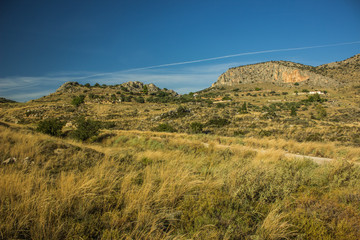 mountain ridge highland background dry nature landscape and valley foreground in south district of USA summer warm season time 