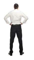 businessman back view on white background
