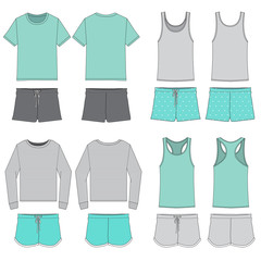 Vector template for Women's Mint Green/Gray combination Pajama sets