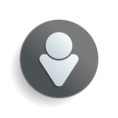 Simple male symbol. Man icon. White paper symbol on gray round button or badge with shadow