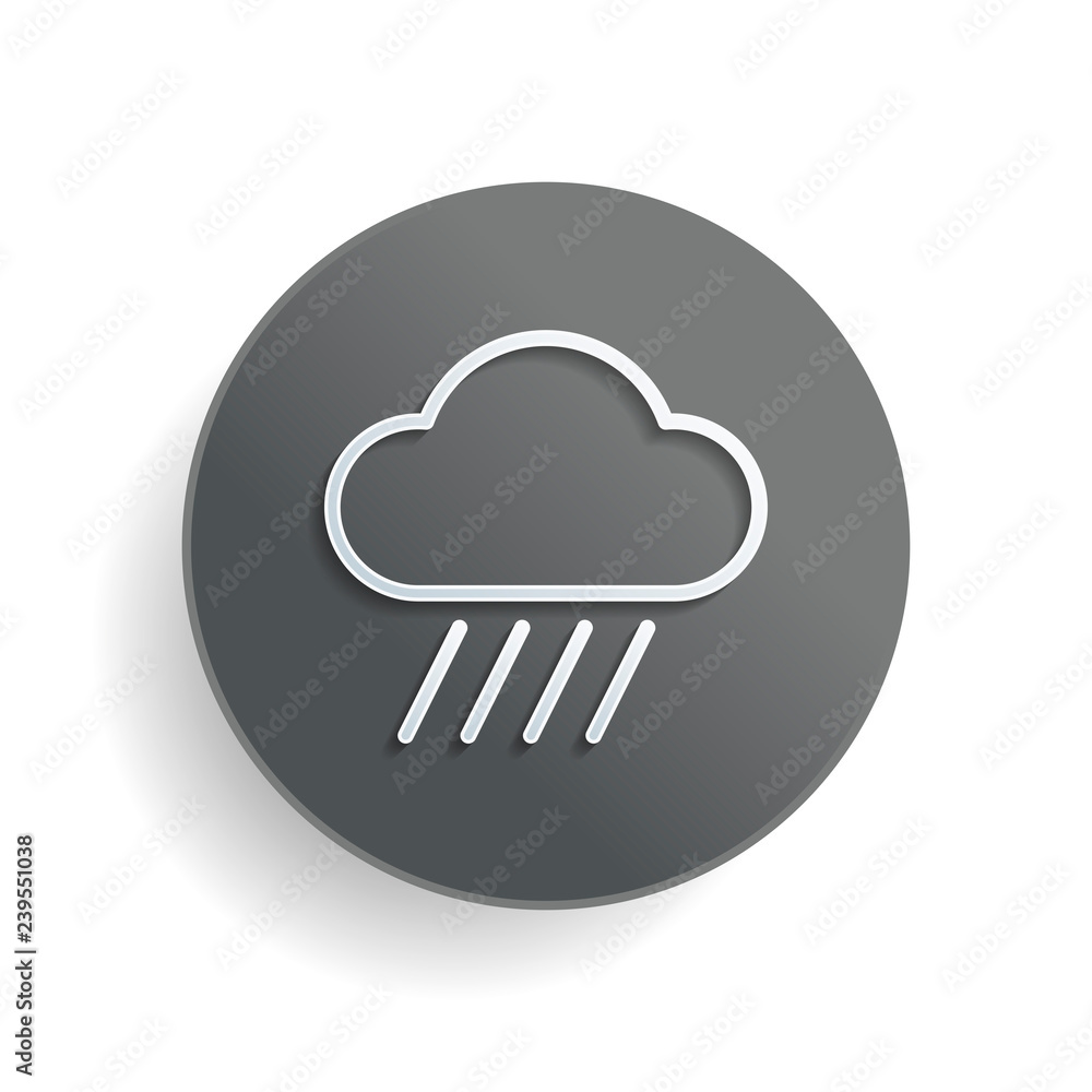Poster cloud and rain. weather simple icon. linear style. white paper symbol on gray round button or badge 