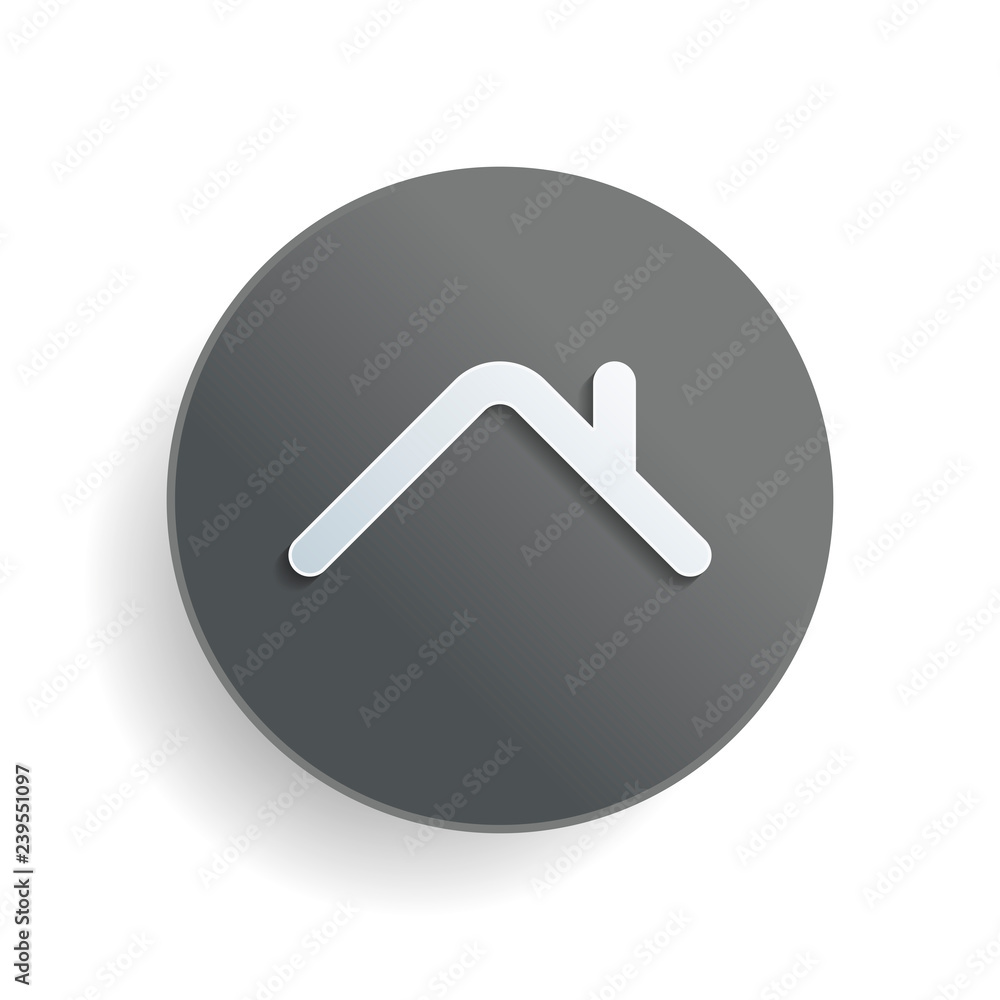 Poster roof of house. simple linear icon. one line style. white paper symbol on gray round button or badge 