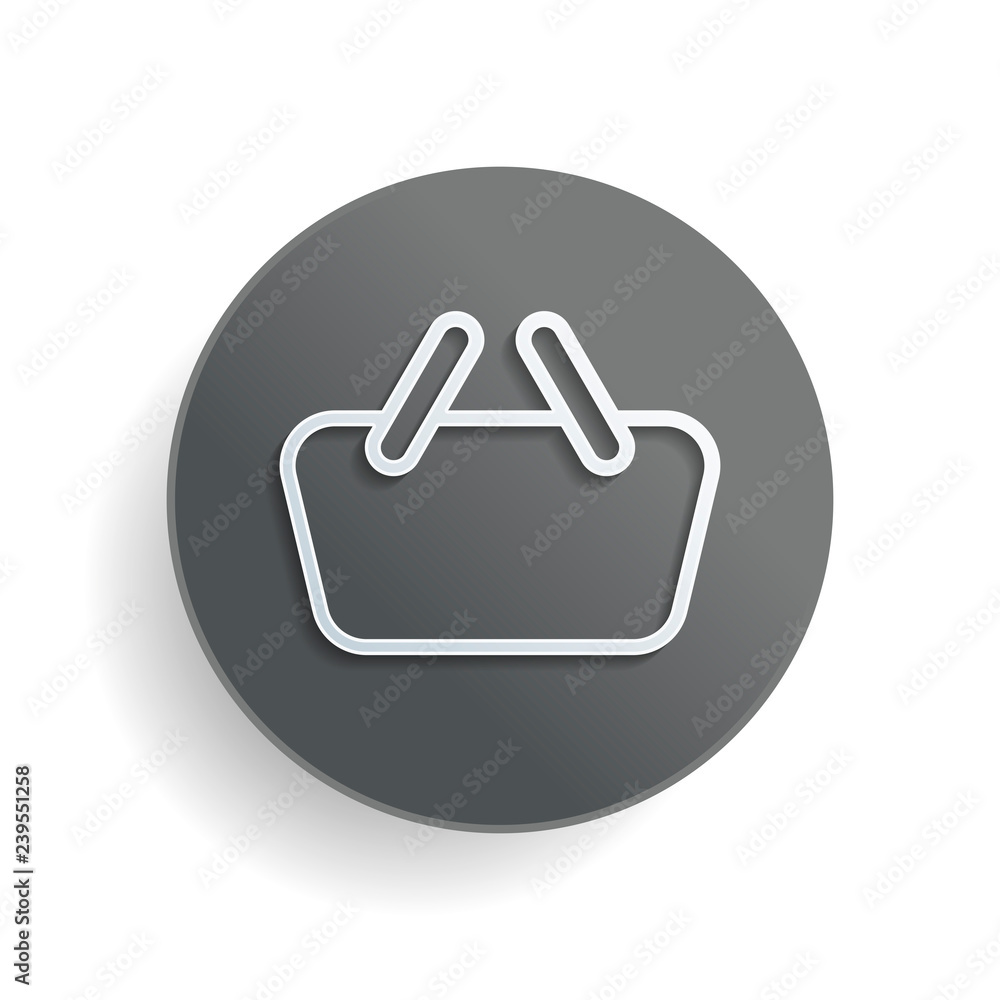 Poster shopping basket icon. simple linear icon with thin outline. white paper symbol on gray round button 