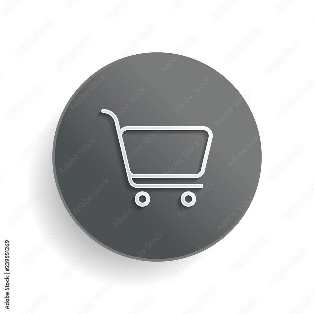 Poster shopping cart icon. simple linear icon with thin outline. white paper symbol on gray round button or