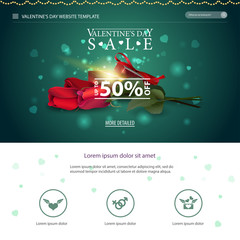 Green website template with Valentine's Day design with gift and flowers