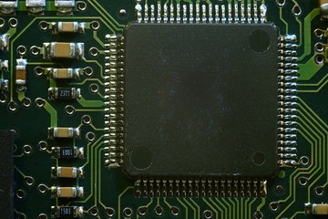 Green PCB close up microcircuit macro, Circuit board