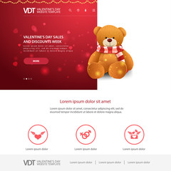 Red website template with Valentine's Day design with Teddy bear