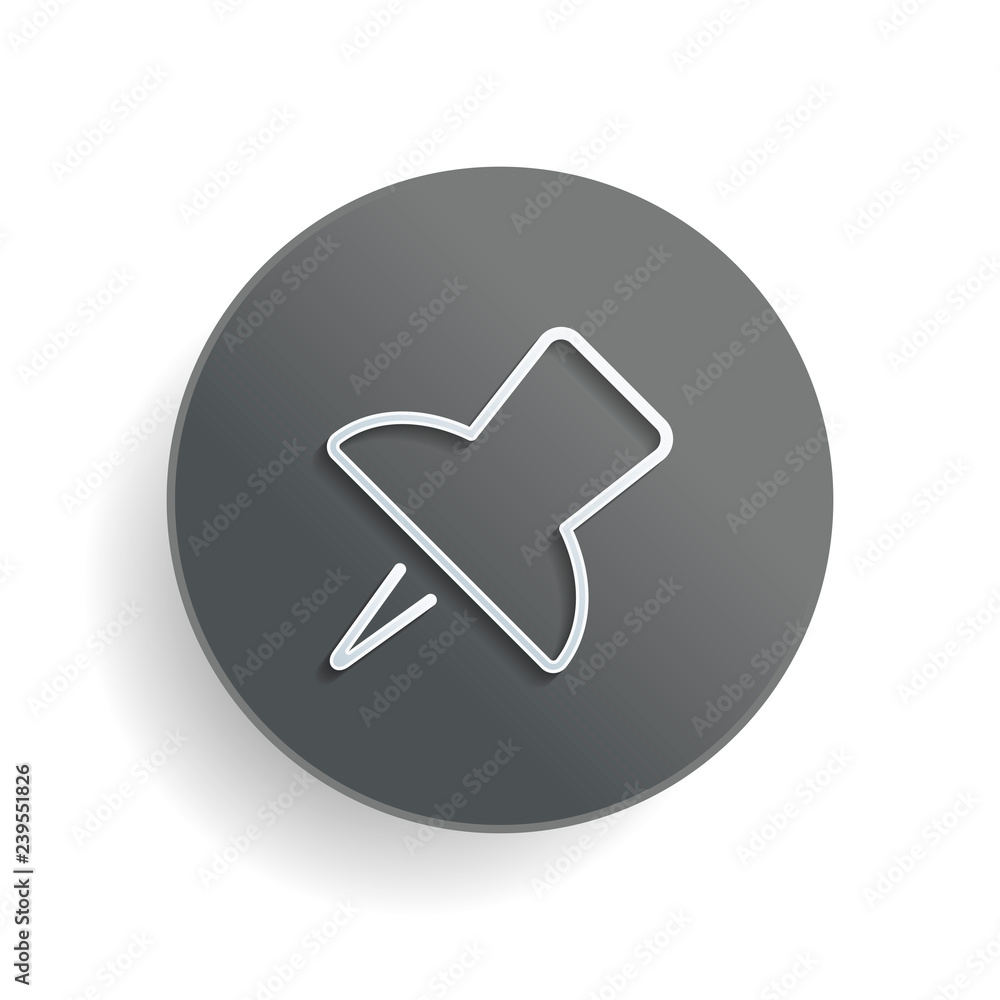 Aufkleber simple push pin. linear icon, thin outline. white paper symbol on gray round button or badge with sh