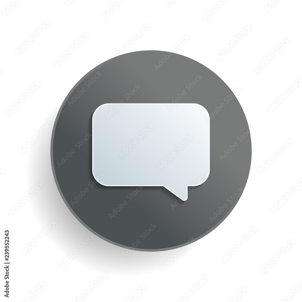 Poster simple text cloud. white paper symbol on gray round button or badge with shadow
