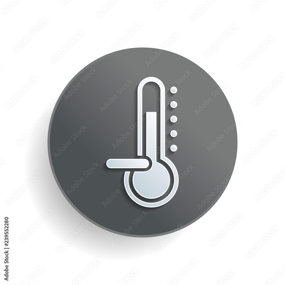 Poster thermometer, cold. subzero temperature. white paper symbol on gray round button or badge with shadow