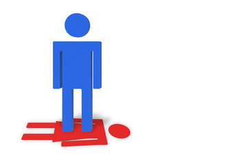 3d rendering. A big blue male standing on red female gender sign. gender pay gap concept