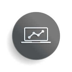 Finance graphic, grow. White paper symbol on gray round button or badge with shadow