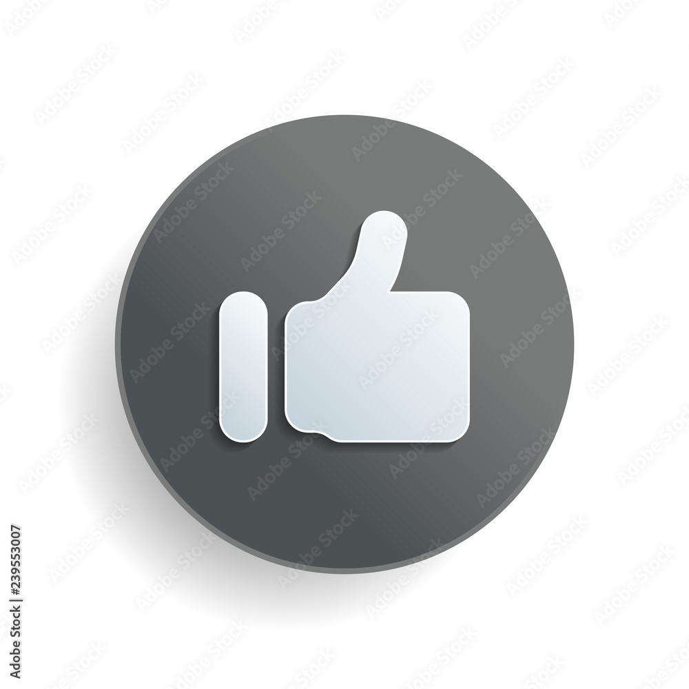 Poster simple like icon. social symbol. white paper symbol on gray round button or badge with shadow
