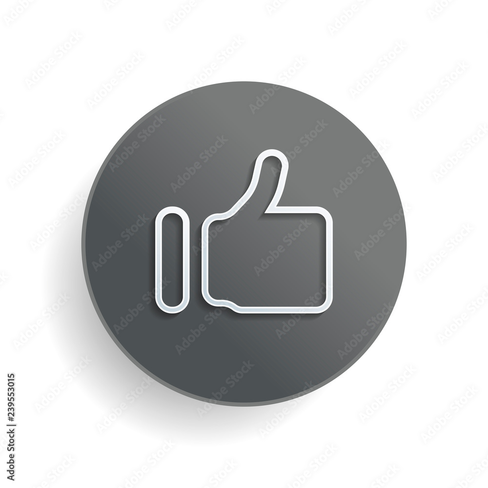 Poster simple like icon. social symbol. white paper symbol on gray round button or badge with shadow