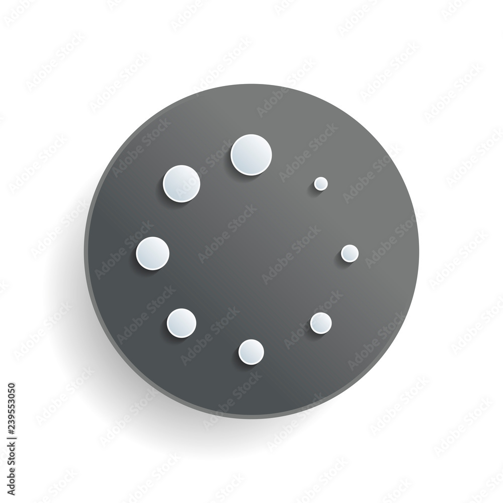 Poster simple loading symbol. white paper symbol on gray round button or badge with shadow