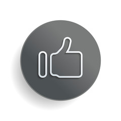 Simple like icon. Social symbol. White paper symbol on gray round button or badge with shadow