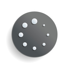 Simple loading symbol. White paper symbol on gray round button or badge with shadow