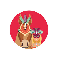 woman carnival dancer with mask and horse circus