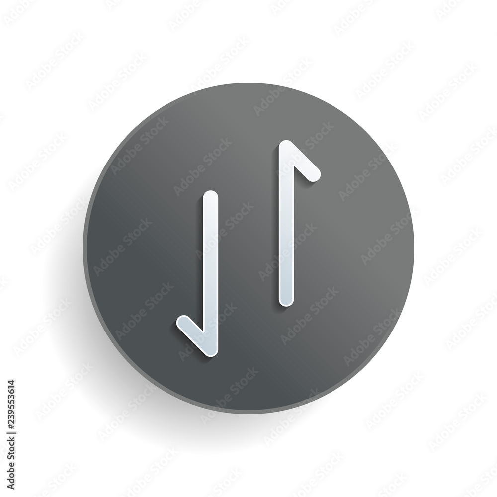 Poster up and down arrows, download and upload. linear, thin outline. white paper symbol on gray round butt