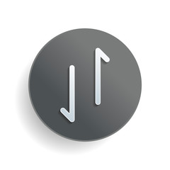 Up and down arrows, download and upload. Linear, thin outline. White paper symbol on gray round button or badge with shadow