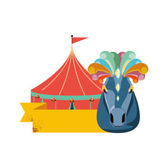 head of horse with circus tent