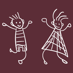 Girl and boy in the style of childrens drawings
