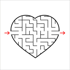 Abstract heart shaped labyrinth. Game for kids. Puzzle for children. One entrances, one exit. Maze conundrum. Simple flat vector illustration isolated on white background.