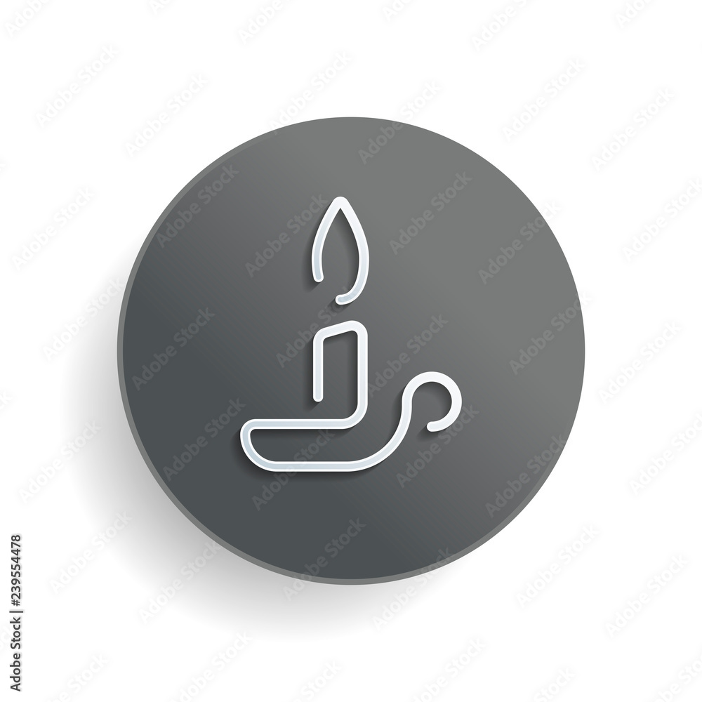 Poster simple outline candle icon. one line style. white paper symbol on gray round button or badge with sh