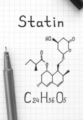 Chemical formula of Statin with pen.